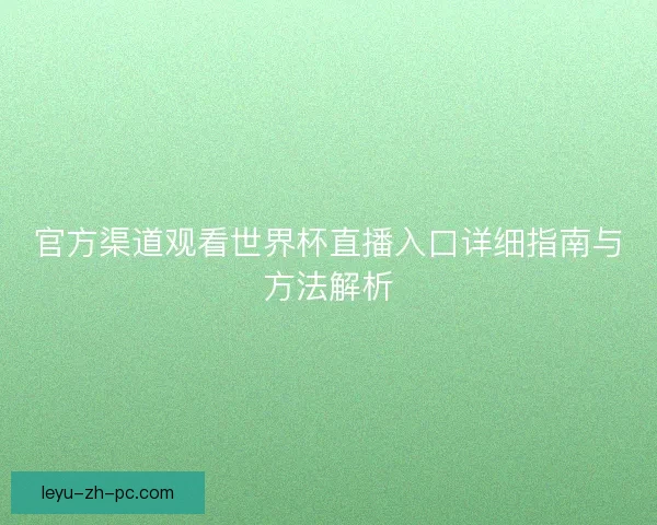 官方渠道观看世界杯直播入口详细指南与方法解析